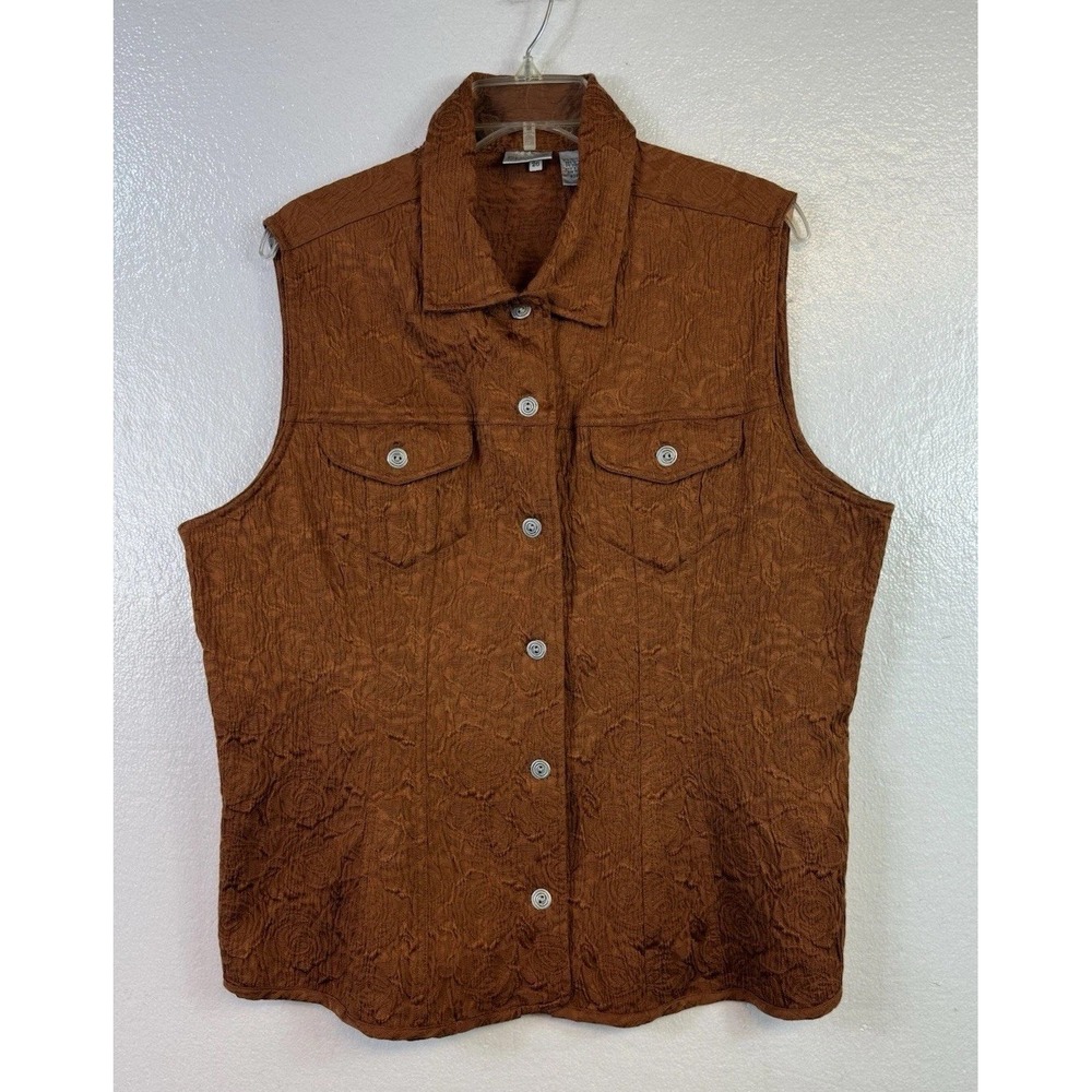 Chico's Vest Womens Sz 3 Rust Color Button Up Cotton Spandex Career Casual